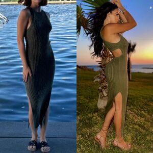 Bloggers Favourite Midi Olive Dress Knit Green Size S